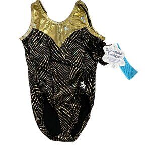 Snowflake Designs Child Medium Black & Gold Fiesta Leotard & Scrunchie Set NWT